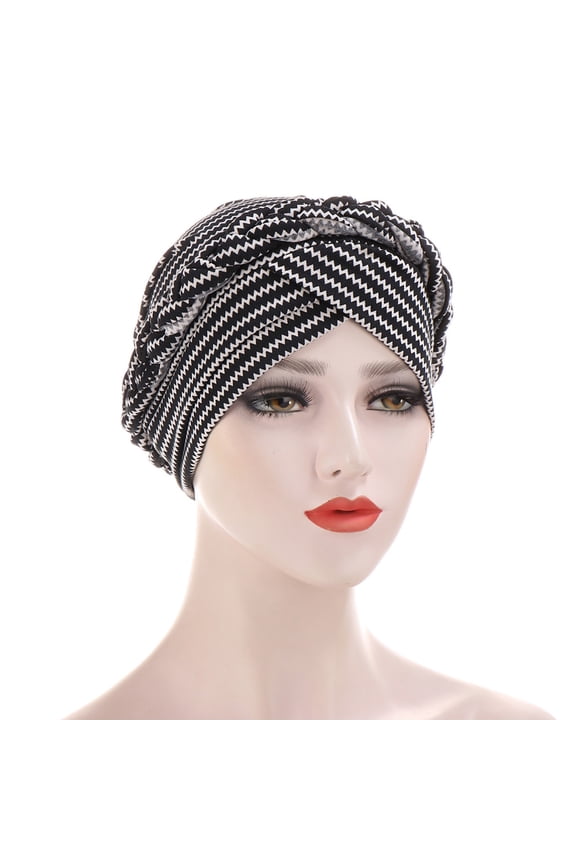Elastic Women Tie Dye Braid Muslim Turban Hat Hijab Cap Hair Scarf Headwear Black