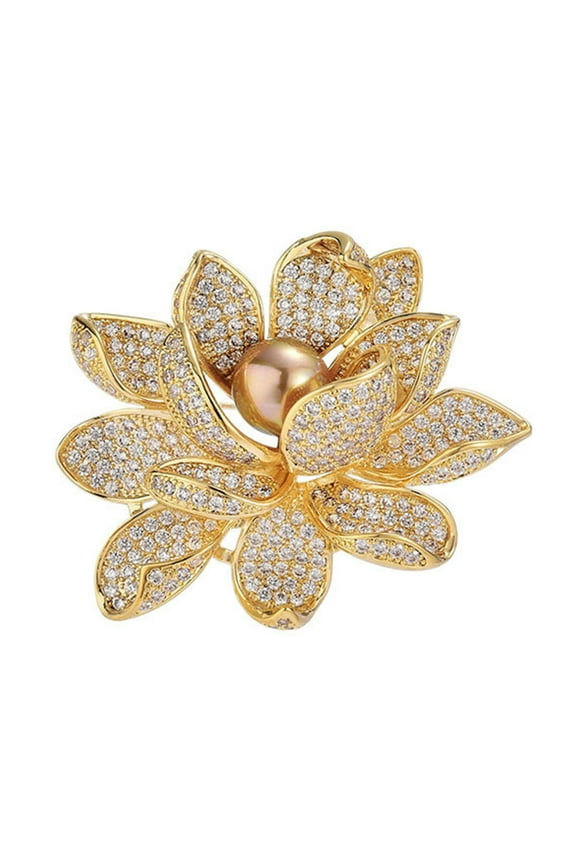 Elegant Flower Shape Brooch Shining Rhinestones Inlaid Faux Pearl Pin Suit Lapel Shawl Badge Coat Accessories