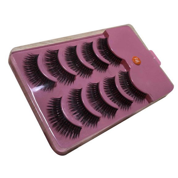 Grofry False Eyelash Set 5 Pairs Black Crossing Eye Lashes Extension Makeup Long Curled False Eyelashes