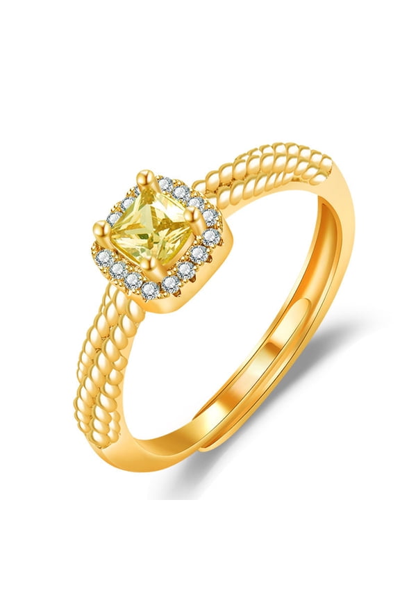 Faux Yellow Women Ring Rhinestone Inlay Opening Adjustable Wedding Party Golden Finger Ring Jewelry Gift