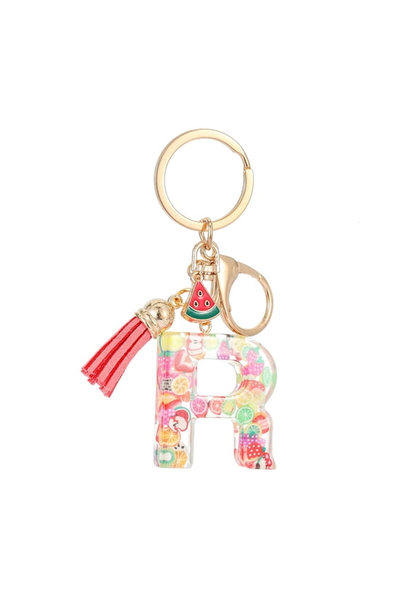 Fruit Elements Keychain Acrylic 2D Monogram Initial Letter Key Ring Kiwi Watermelon Grapefruit Key Chain