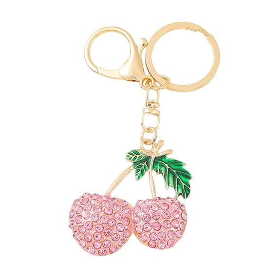 Grofry Girl Keyring Cherry Shape Charm Sparkling Rhinestone Keychain Pendant Bag Handbags Backpacks Charm Accessories