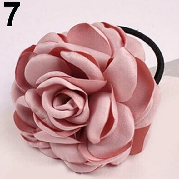 Grofry Hair Band Rope Camellia Flower Ponytail Holder Scrunchie Hairband Accessory