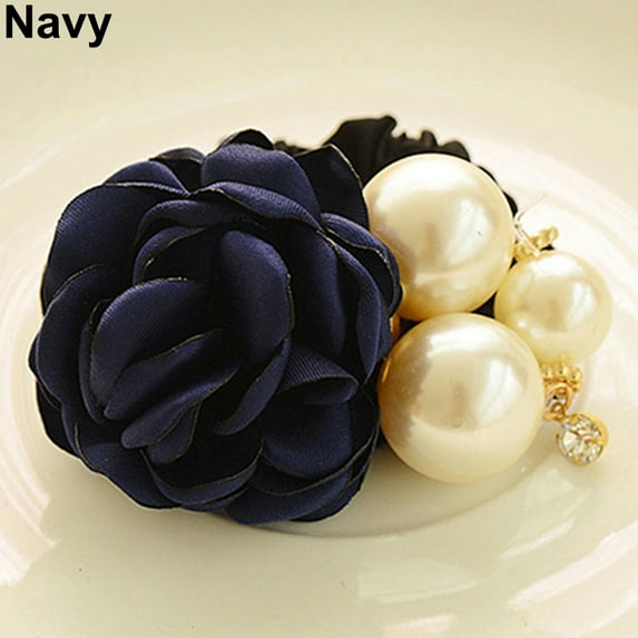 Grofry Hairband Lady Girl Chic Sweet Rose Flower Faux Pearls Ponytail Holder Hair Band