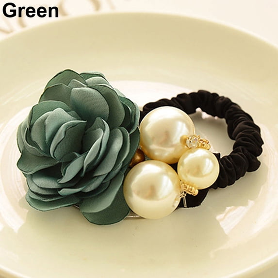 Grofry Hairband Lady Girl Chic Sweet Rose Flower Faux Pearls Ponytail Holder Hair Band
