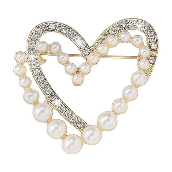 Grofry Heart Shape Brooch Pin with Shiny Rhinestones Faux Pearls Corsage Suit Lapel Pin Clothes Decoration Accessory