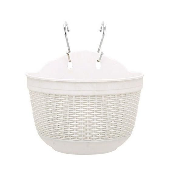 Grofry Imitation Rattan Wicker Wall Hanging Flower Pot Basket Balcony Garden Planter White M