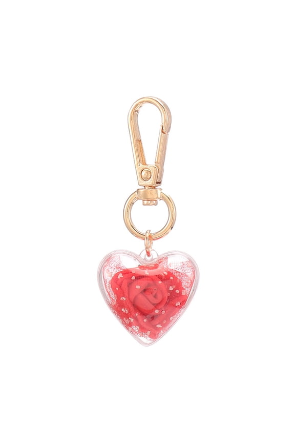 Keychain Pendant Fake Rose Decor Heart Shape Eternal Flower Stainless Clip Shoulder Bag Decoration Pendant Keyring Pendant