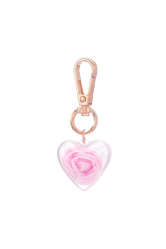 Keychain Pendant Fake Rose Decor Heart Shape Eternal Flower Stainless Clip Shoulder Bag Decoration Pendant Keyring Pendant