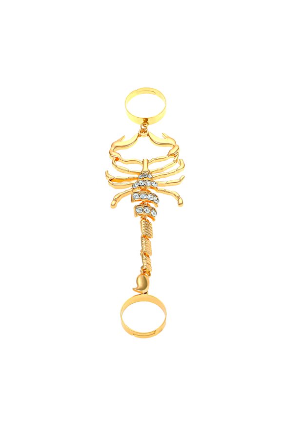 Grofry Knuckle Ring Exaggerated Geometric Pattern Shining Punk Style Electroplating Decoration Unfading Rhinestone Scorpion Charm 2 Fingers Ring Jewelry Accessory