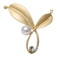 thumbnail image 1 of Grofry Leaf Brooch Faux Pearl Shiny Rhinestone Decor Electroplated Polished Anti-rust Exquisite Coat Collar Decoration Matt Clothes Pin, 1 of 7