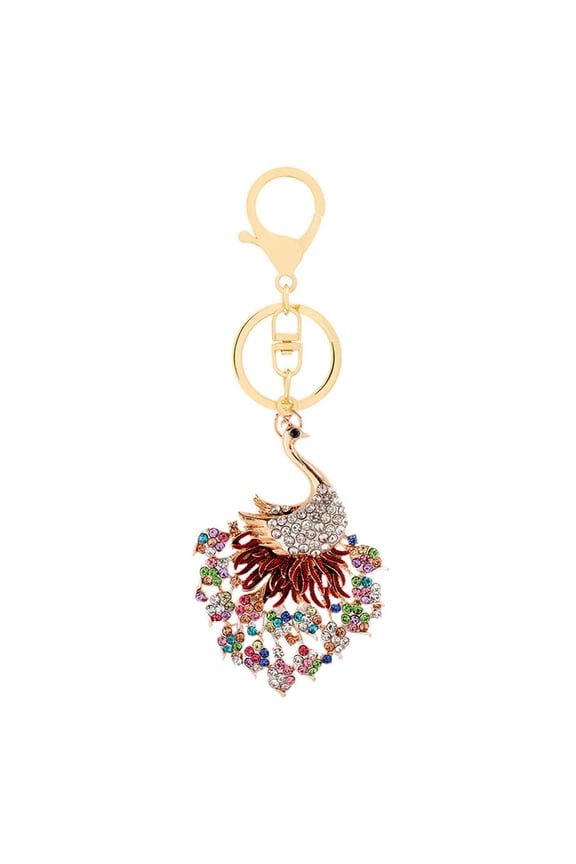 Luxury Peacock Shape Car Keychain Colorful Rhinestones Inlaid Keyring Bag Souvenir Charm Accessories