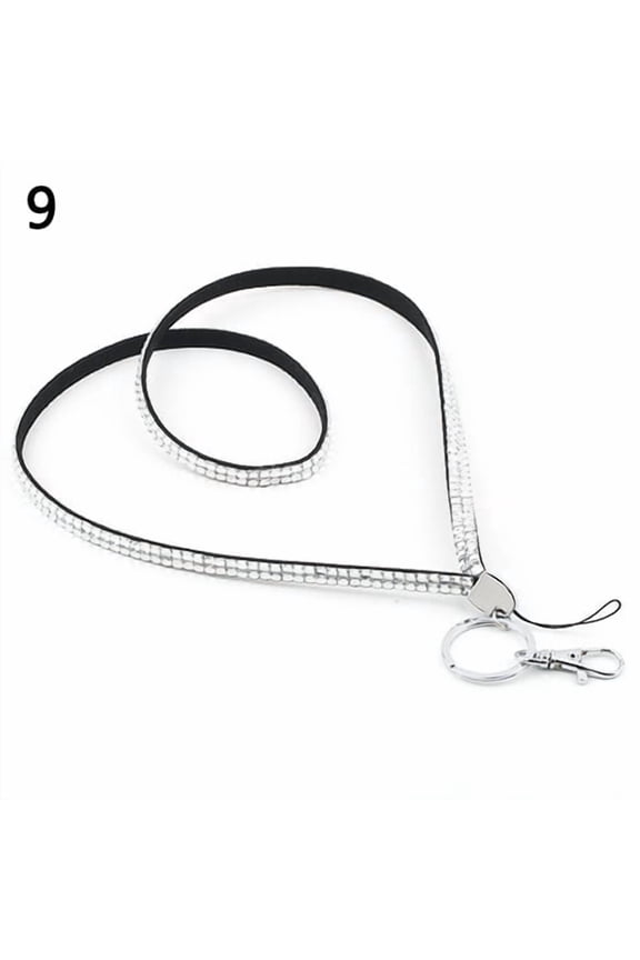 Luxury Rhinestone Bling Shiny Custom Lanyard ID Badge Cellphone Key Holder Ring White