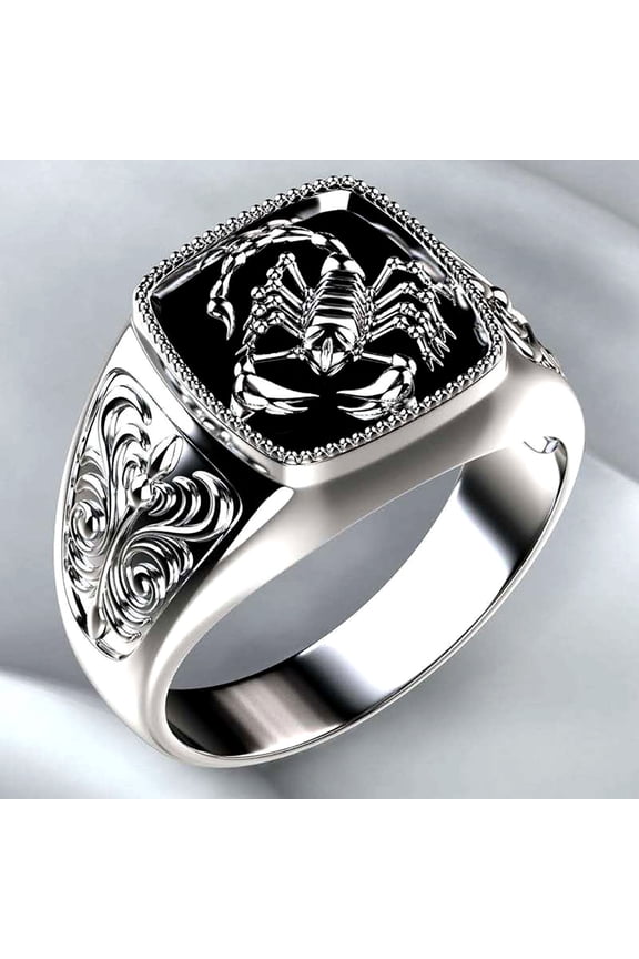 Men Scorpion Engraved Alloy Wide Finger Ring Birthday Club Party Jewelry Gift Silver US 9