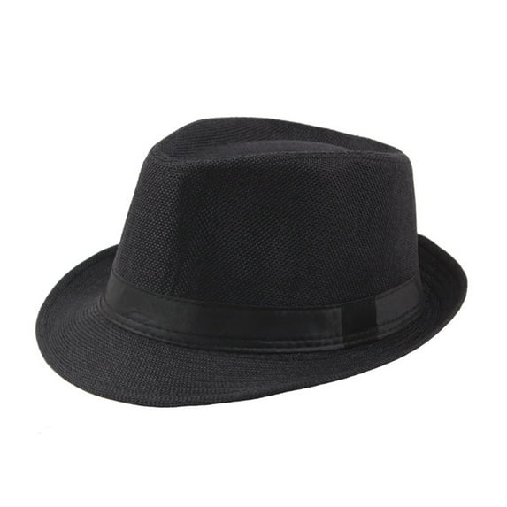 Grofry Men Solid Color Wide Brim Fedora Felt Hat Panama Cap Boater Summer Beach Sunhat
