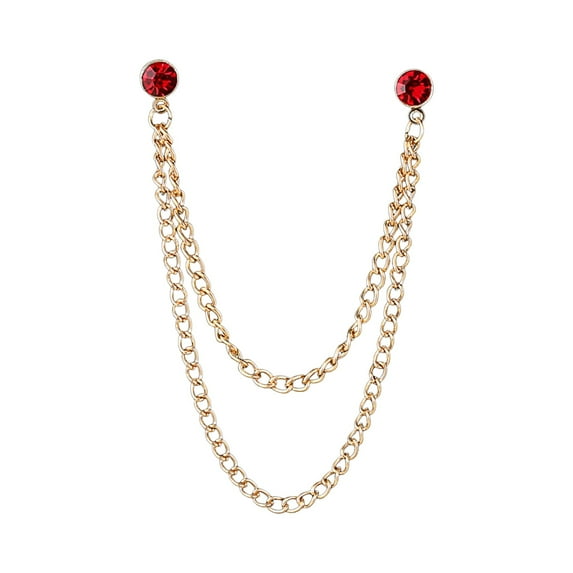 Grofry Men Suit Pin Rhinestone Decor Double Chains Anti-slip Dress-up Polished Coat Collar Pin Coat Brooch Adult Clothes Hats Bags Jewelry