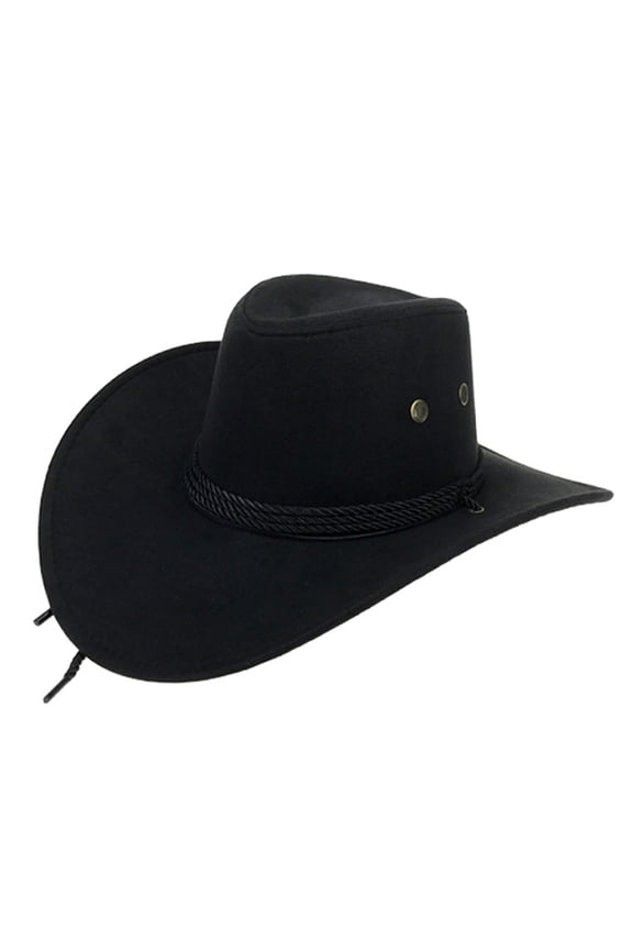 Men Summer Travel Sun Visor Wide Brim Casual Horse Riding Western Cowboy Hat Cap Black