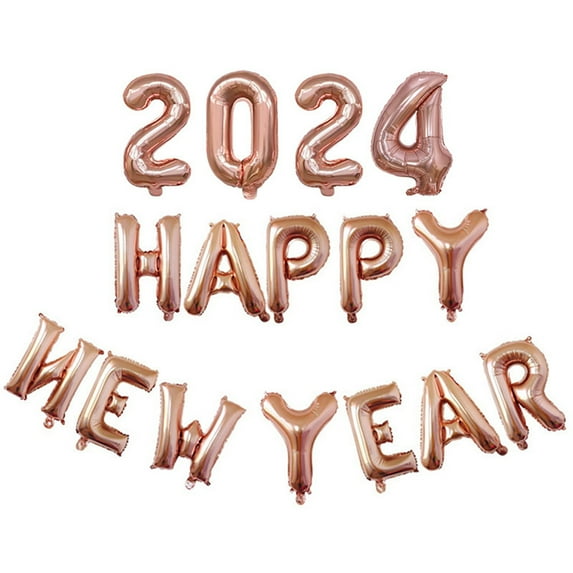 Grofry New Year 16Pcs Party Balloon 2024 Happy New Year Letter Balloons Aluminum Film Balloons for Home Festival Decorations