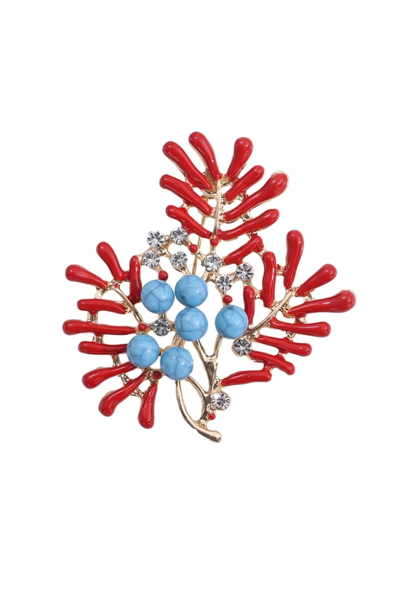 Oil-dripping Red Coral Brooch Faux Pearl Rhinestone Fake Turquoise Clothing Accessories Sweater Cardigan Coat Business Suit Lapel Pin Jewelry Gift