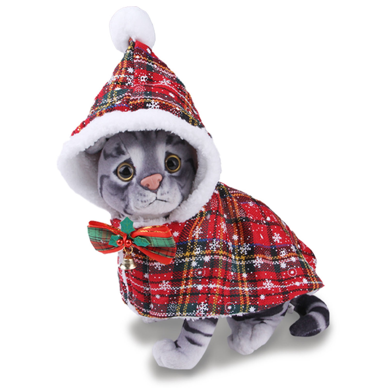 Grofry Pet Christmas Cloak Pet Cape with Bow Tie Plaid Snowflake Print