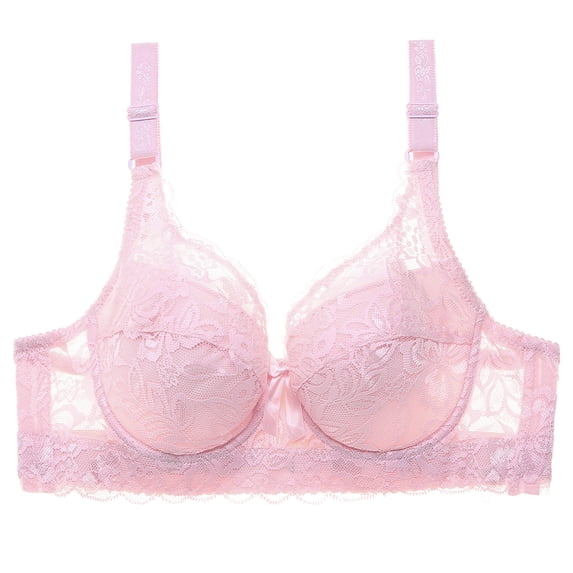 Grofry Plus Size Solid Color Floral Lace Sexy Bra Women Underwired Brassiere Underwear Pink 46/105