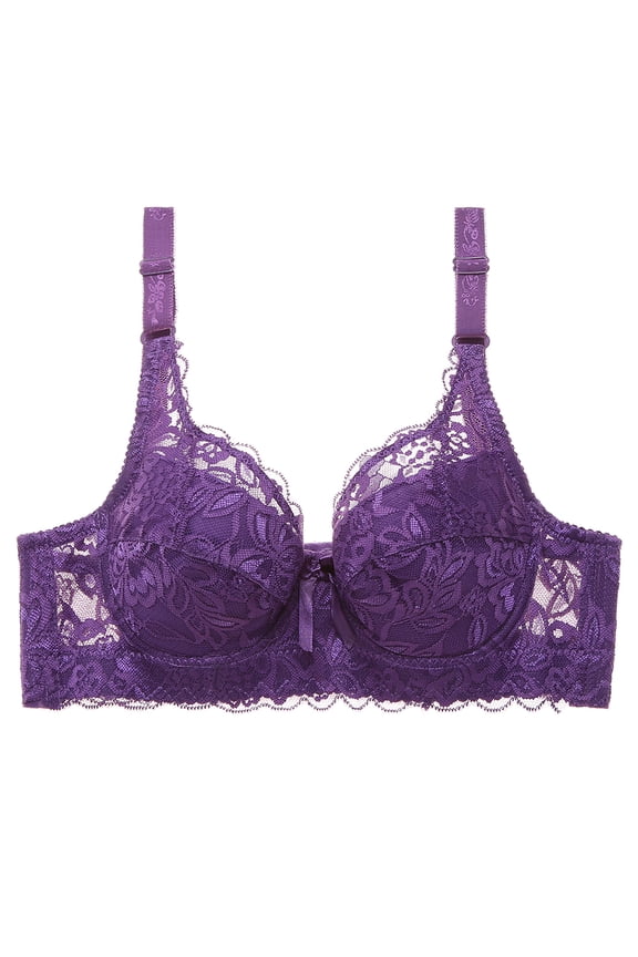 Plus Size Solid Color Floral Lace Sexy Bra Women Underwired Brassiere&nbsp;Underwear Purple 46/105