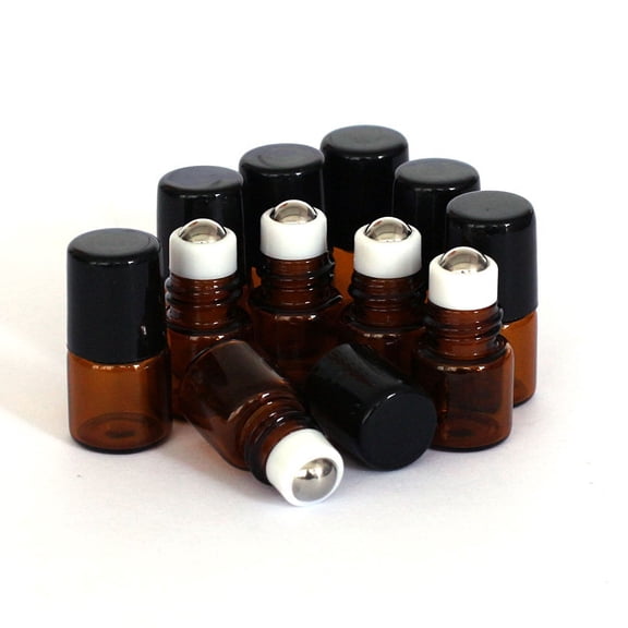 Grofry Roller Ball Glass Bottle 10 Pack 1ml Empty Brown Glass Bottle Roller Ball Essential Oil Liquid Container