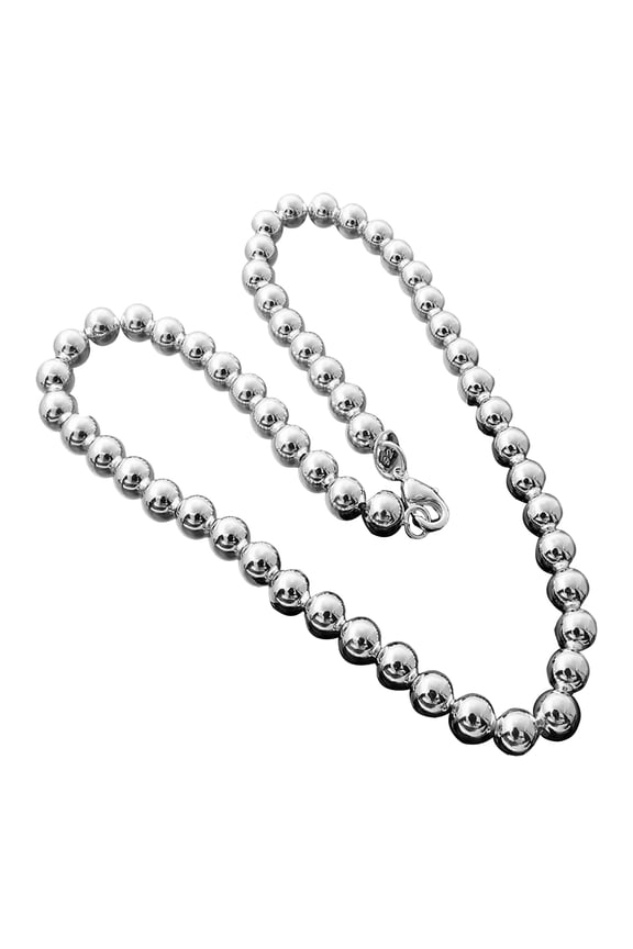 Silver 8MM Bead Ball Chain Necklace Handmade Alloy Hollow Bead Necklace for Women Men Daily Wear Gifting Dating Parties
