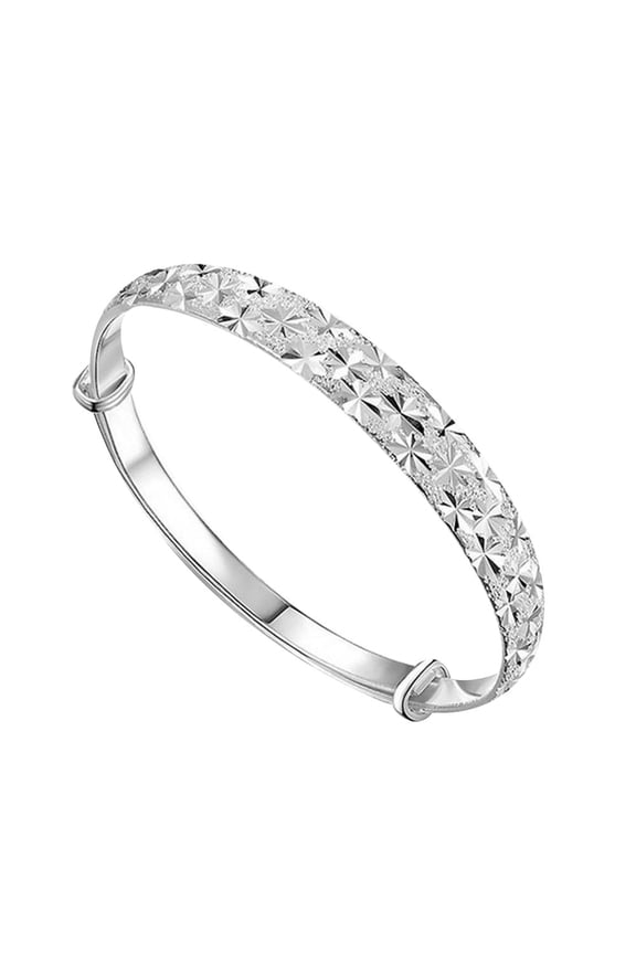 Silver Plated Flower Carved Bangle Bracelet Adjustable Women Jewelry