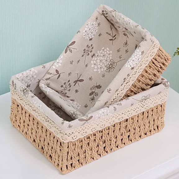 Grofry Storage Basket Eco-friendly Wear Resistant Fabric Anti-deform Rattan Organizer Basket for Home Khaki L