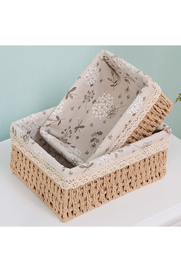 Storage Basket Eco-friendly Wear Resistant Fabric Anti-deform Rattan Organizer Basket for Home Khaki L