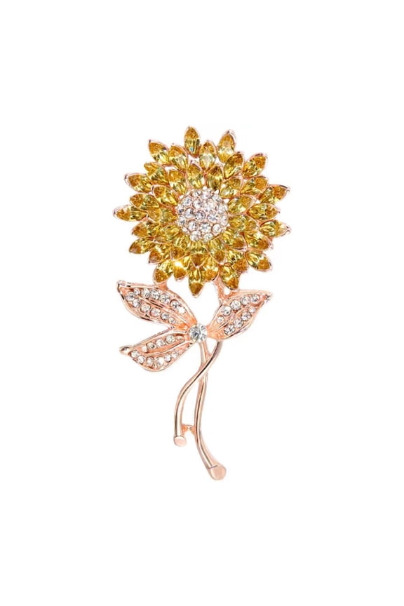 Sunflower Shape Brooch with Faux Pearl Shiny Rhinestones Pin Suit Lapel Badge Clothing Accessories Wedding Gift