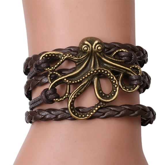Grofry Unisex Alloy Octopus Design Braided Bracelet Party Memorial Jewelry Accessories Dark Brown