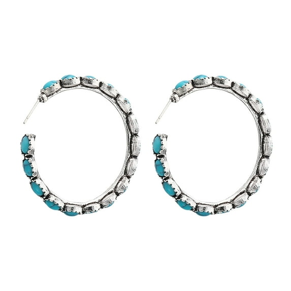 Grofry Vintage Turquoise Hoop Earrings Boho Style Circle Statement Earrings Elegant Plated Jewelry for Women