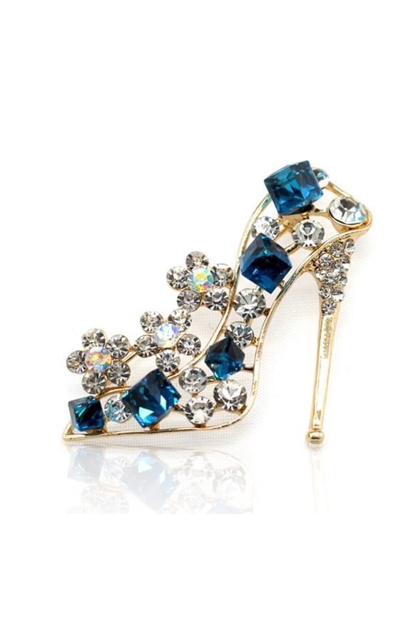 Vintage Women Rhinestone Inlaid High Heels Brooch Pin Breastpin Scarf Shawl Clip