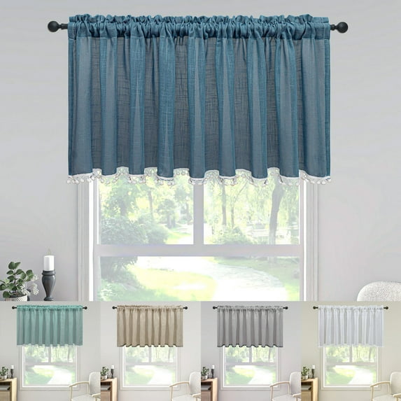 Grofry Window Panel Sheer with Tassels Washable Polyester Glass Door Short Curtains Home Decor Beige 175*55cm