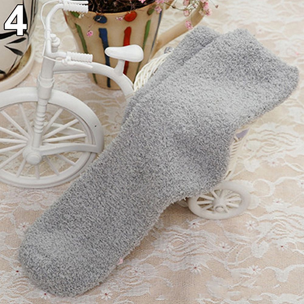 Women Thick Fuzzy Anti-Slip Slipper Socks Winter Warm Socks Fluffy Cozy  Yoga Pilates Soft Grip Socks 3 Pairs Blue/Gray/White One Size