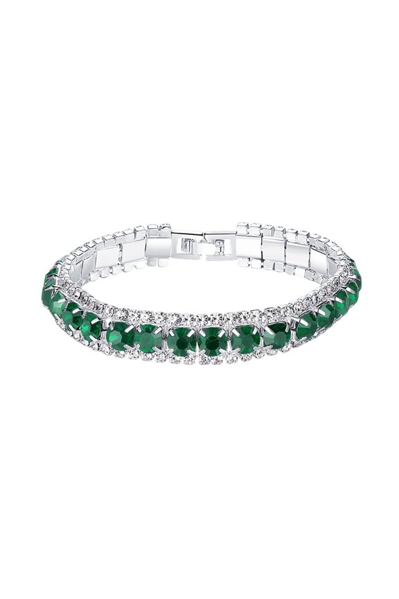 Women Bangle Faux Crystal Polished Contrast Color Alloy Symmetric Shopping Work Party Dating Wrist Bracelet Lady Jewelry