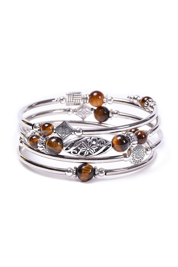 Women Bangle Natural Stones Ethnic Multi Layered Retro Blue Turquoise Beads Wrap Bracelet Jewelry Accessories