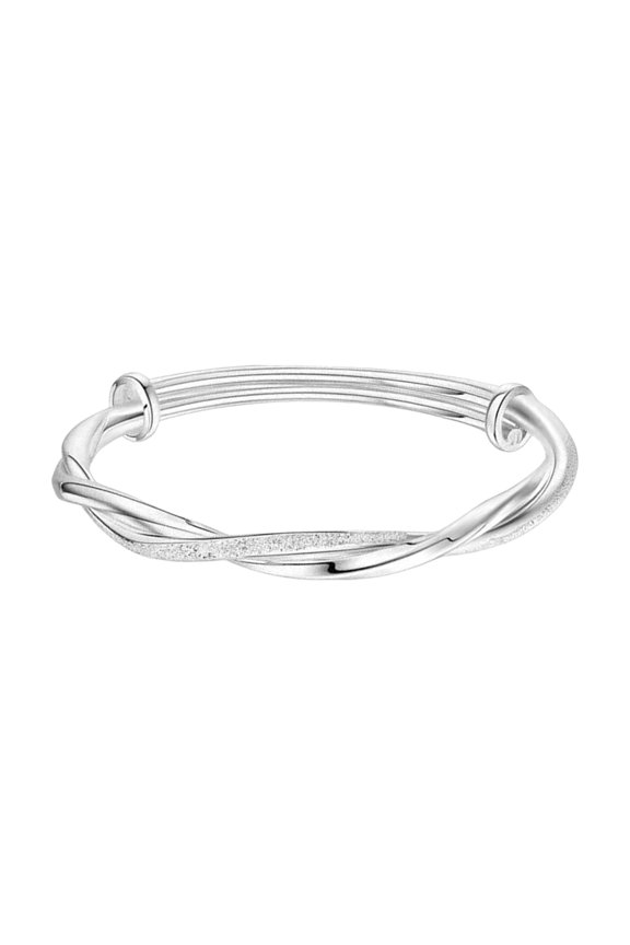 Women Bangle Twisted Entangled Alloy Silver Color Chinese Style Adjustable Smooth Polished Wrist Jewelry Anniversary Birthday Gift Lightweight Bangle