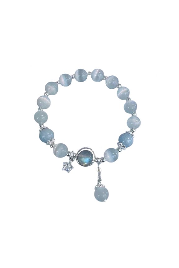 Women Bracelet Glass Beads Little Bell Pendant Smooth Elastic Rope Adjustable Gradient Faux Opal Lady Wrist Jewelry Birthday Gift