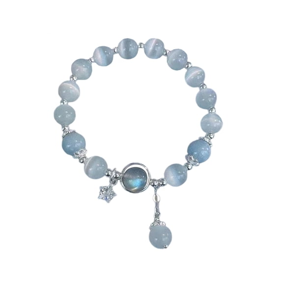 Grofry Women Bracelet Glass Beads Little Bell Pendant Smooth Elastic Rope Adjustable Gradient Faux Opal Lady Wrist Jewelry Birthday Gift