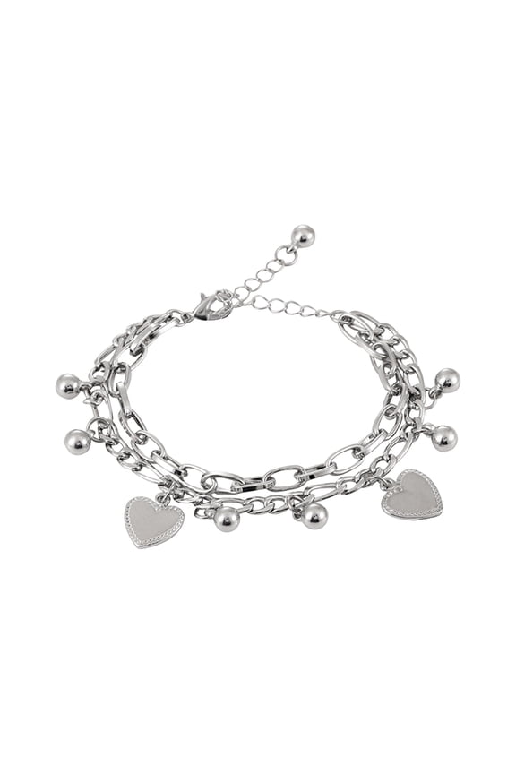 Women Bracelet Hollow Chain Heart Pendant Double-layered Lobster Clip Titanium Steel Bead Adjustable Length Electroplated Wrist Jewelry