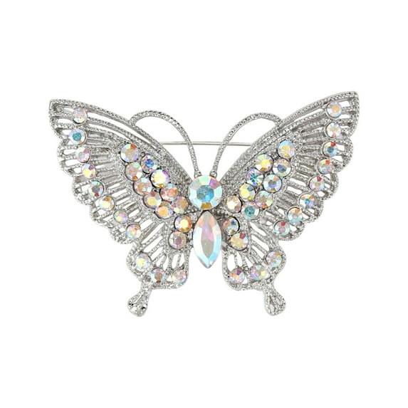 Grofry Women Brooch Retro Butterfly Shape Rhinestone Decor Anti-slip Suit Coat Collar Hat Scarf Decoration Clothes Pin Prom Party Garment Jewelry