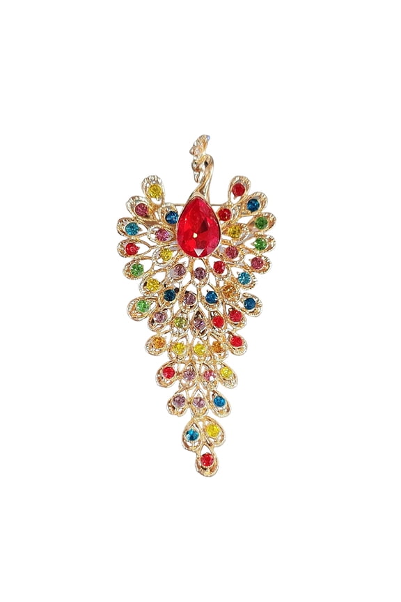 Women Brooch Retro Peacock Shape Rhinestone Decor Anti-slip Suit Coat Collar Hat Scarf Decoration Clothes Pin Prom Party Garment Jewelry