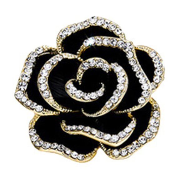 Grofry Women Brooch Rhinestone Camelliae Color Matching Anti-slip Wear-resistant Suit Coat Collar Dress Hat Scarf Decoration Clothes Pin Garment Jewelry