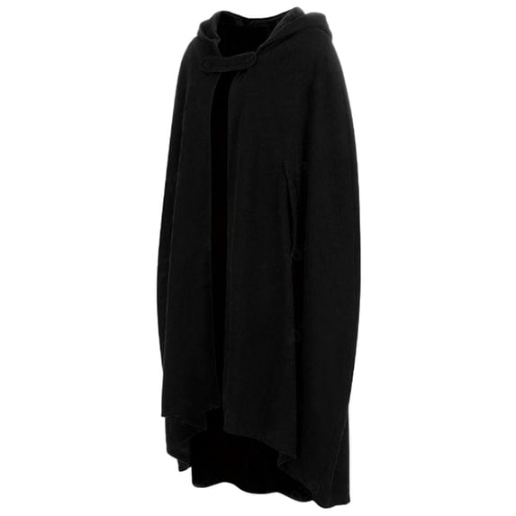 Grofry Women Cloak Thickened Loose Warm Windproof Lengthened Single Button Closure Sleeve Holes Hooded Ponchos Long Shawl