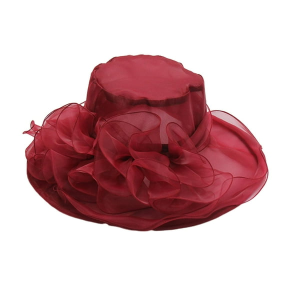 Grofry Women Derby Hat Organza Fascinators Layered Mesh Flower Decor Wide Brim Flat Top Tea Party Prom Wedding Gatsby Headpiece Hat
