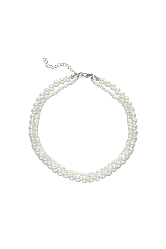 Women Double Layer Necklace Imitation Pearl Choker Necklace Retro Layered Wear Short Necklace Jewelry Accessories