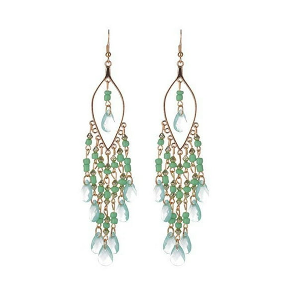 Grofry Women Earring Bohemian Beads Rhinestone Tassel Dangle Hook Earrings Party Jewelry Gift Green